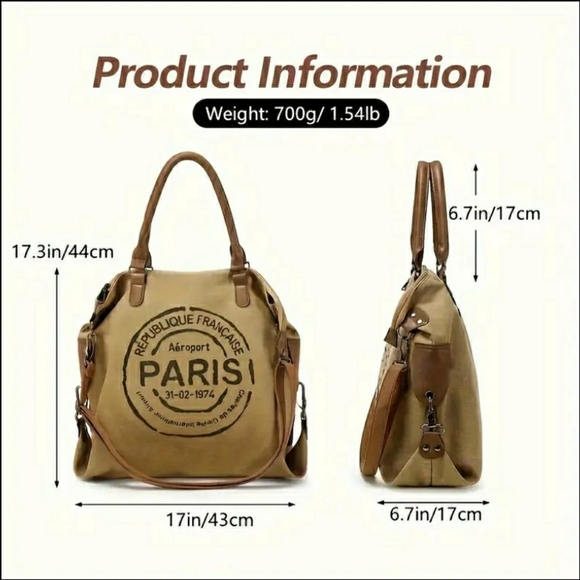 NEW! Vintage-Inspired Tan Parisian Woman's Large Capacity Tote Bag - Picture 3 of 11